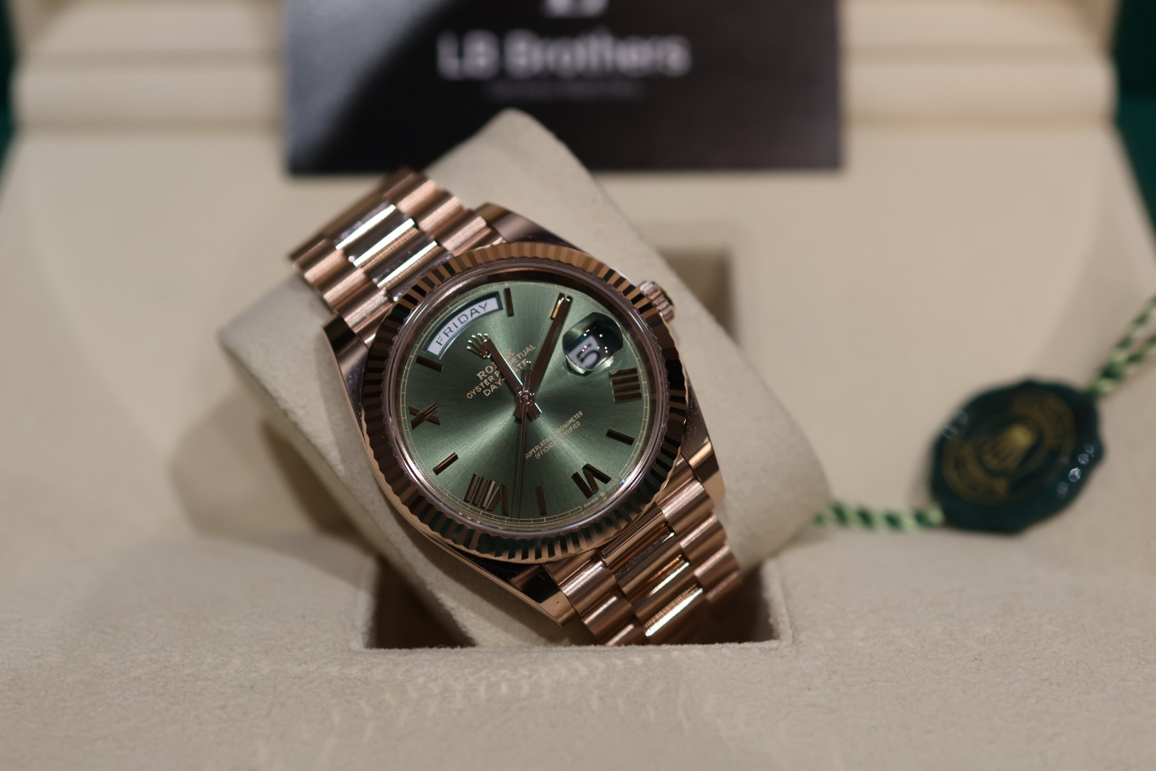 Rolex Daydate Rose Gold Olive 40 mm 228235